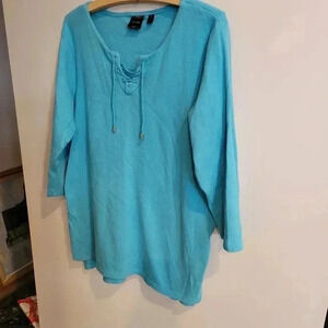 Womans Teal Blue Cotton Shirt Pullover Style size 1X
